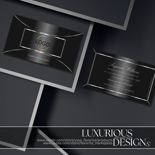Elegant Black met Silver Decoration en Logo Cool Visitekaartje