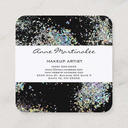 Elegant Black met Silver Faux Glitter Vierkante Visitekaartje (Achterkant)