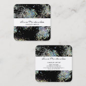 Elegant Black met Silver Faux Glitter Vierkante Visitekaartje (Voorkant / Achterkant)