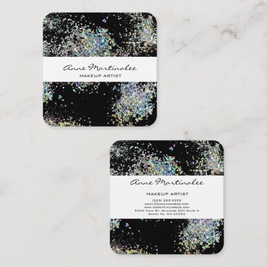 Elegant Black met Silver Faux Glitter Vierkante Visitekaartje (Voorkant / Achterkant)