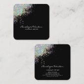 Elegant Black met Silver Glitter Splash Vierkante Visitekaartje (Voorkant / Achterkant)