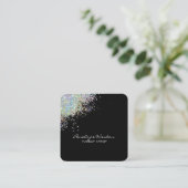 Elegant Black met Silver Glitter Splash Vierkante Visitekaartje (Staand voorkant)