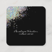 Elegant Black met Silver Glitter Splash Vierkante Visitekaartje (Voorkant)