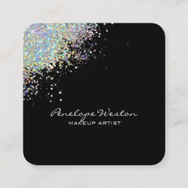 Elegant Black met Silver Glitter Splash Vierkante Visitekaartje