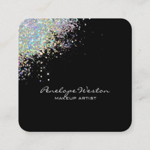 Elegant Black met Silver Glitter Splash Vierkante Visitekaartje
