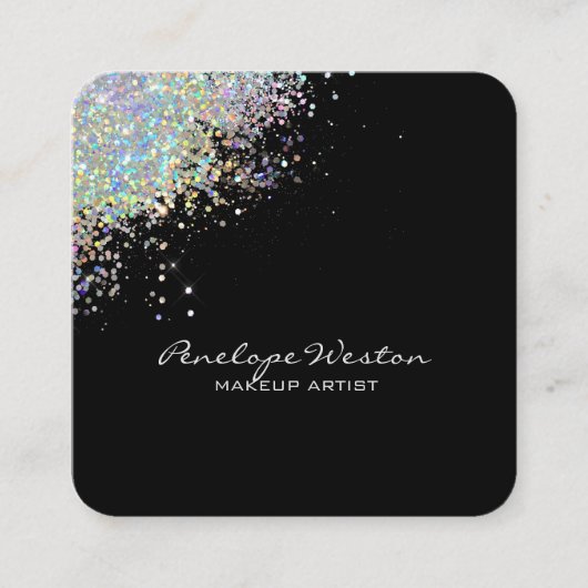 Elegant Black met Silver Glitter Splash Vierkante Visitekaartje (Voorkant)