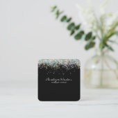 Elegant Black met Silver Glitter Vierkante Visitekaartje (Staand voorkant)