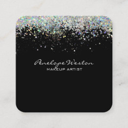 Elegant Black met Silver Glitter Vierkante Visitekaartje