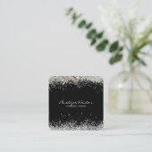 Elegant Black met Silver Glitter Vierkante Visitekaartje (Staand voorkant)