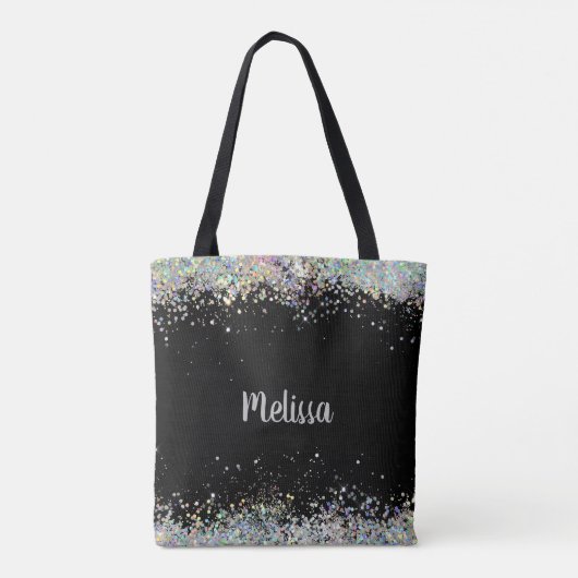 Elegant Black met zilver glitter-monogram Tote Bag (Achterkant)