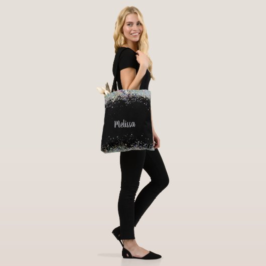 Elegant Black met zilver glitter-monogram Tote Bag (Op model)