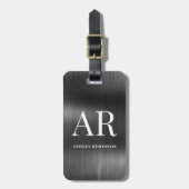 Elegant Black Metal Monogram 2 Initiaal Bagagelabel (Voorkant verticaal)
