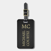 Elegant Black Metal Monogrammed Bagagelabel (Voorkant verticaal)