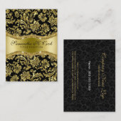 Elegant Black & Metallic Gold Floral Damaskers Visitekaartje (Voorkant / Achterkant)