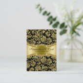 Elegant Black & Metallic Gold Floral Damaskers Visitekaartje (Staand voorkant)