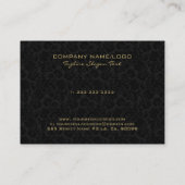 Elegant Black & Metallic Gold Floral Damaskers Visitekaartje (Achterkant)