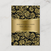 Elegant Black & Metallic Gold Floral Damaskers Visitekaartje (Voorkant)