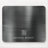 Elegant Black Metallic Monogram Naam Muismat (Voorkant)