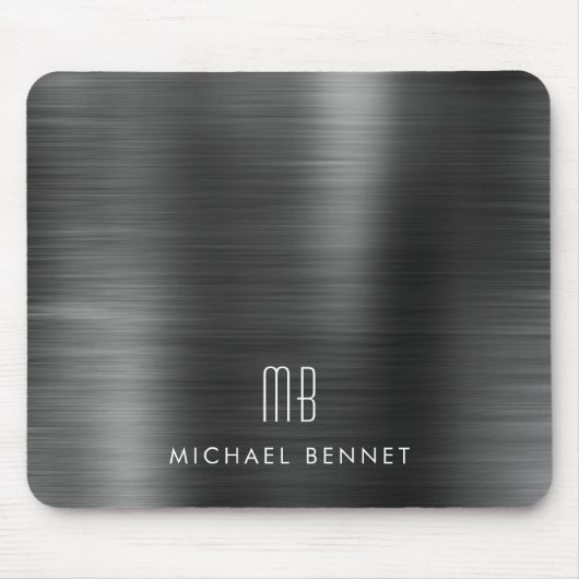 Elegant Black Metallic Monogram Naam Muismat (Voorkant)