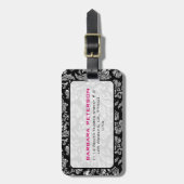 Elegant Black & Metallic Silver  Damaskers Bagagelabel (Voorkant verticaal)