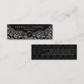 Elegant Black & Metallic Silver Damaskers Mini Visitekaartje (Voorkant / Achterkant)