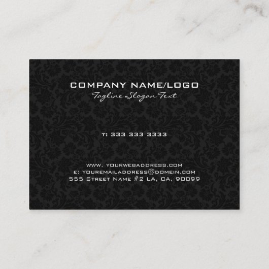 Elegant Black & Metallic Silver  Damaskers Visitekaartje (Achterkant)