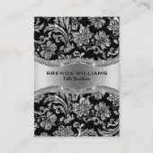 Elegant Black & Metallic Silver  Damaskers Visitekaartje (Voorkant)