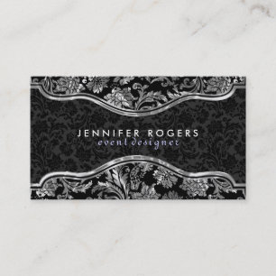 Elegant Black & Metallic Silver  Damaskers Visitekaartje
