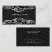 Elegant Black & Metallic Silver  Damaskers Visitekaartje (Voorkant / Achterkant)