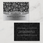 Elegant Black & Metallic Silver  Damaskers Visitekaartje (Voorkant / Achterkant)