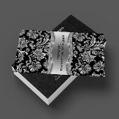 Elegant Black & Metallic Silver Damaskers Visitekaartje