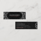 Elegant Black & Metallic Silver Floral Damaskers Mini Visitekaartje (Voorkant / Achterkant)