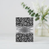 Elegant Black & Metallic Silver Floral Damaskers Visitekaartje (Staand voorkant)