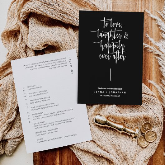 Elegant Black Minimal Calligraphy Script Wedding Programmakaart