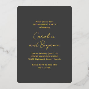 Elegant Black Minimal Engagement Party Gold Folie Uitnodiging