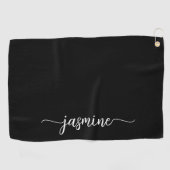 Elegant Black Minimal Girly Monogram Name Script Golfhanddoek (Horizontaal)