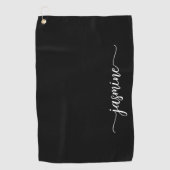 Elegant Black Minimal Girly Monogram Name Script Golfhanddoek (Voorkant)