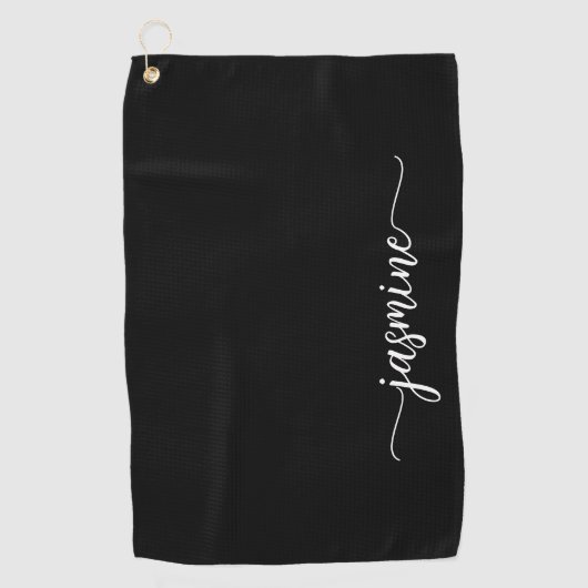 Elegant Black Minimal Girly Monogram Name Script Golfhanddoek (Voorkant)