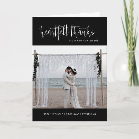 Elegant Black Minimal Script Wedding Photo Folded Bedankkaart (Voorkant)