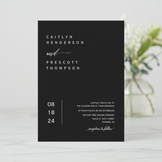 Elegant Black Minimal Wedding Arch Foto QR Code Kaart (Staand voorkant)