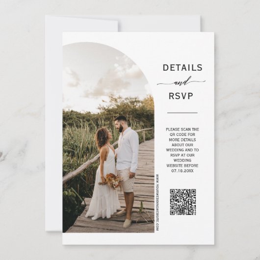 Elegant Black Minimal Wedding Arch Foto QR Code Kaart (Achterkant)