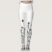 Elegant black minimalist doodle floral leggings (Voorkant)