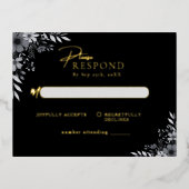 Elegant Black Minimalist Floral Wedding RSVP Folie Uitnodiging Briefkaart (Voorkant)