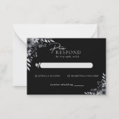Elegant Black Minimalist Floral Wedding RSVP Notitiekaartje (Voorkant)