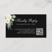 Elegant Black Minimalist Floral Wedding RSVP QR Informatiekaartje (Voorkant)