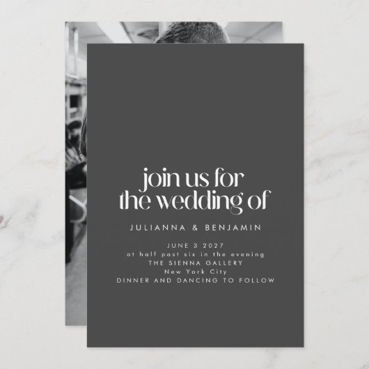 Elegant Black Minimalist Modern Photo Wedding Kaart (Voorkant / Achterkant)