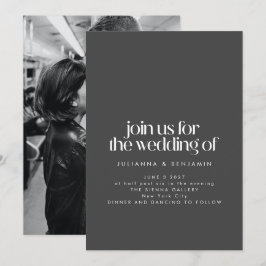 Elegant Black Minimalist Modern Photo Wedding Kaart