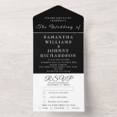 Elegant Black Minimalist Script Unique Wedding Al All In One Uitnodiging (Binnen)