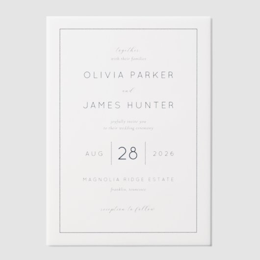 Elegant Black Minimalist Wedding Invitation Vellum Uitnodigingen (Voorkant)