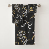 Elegant Black Mistletoe & Ribbon-kerstpatroon Bad Handdoek (Insitu)